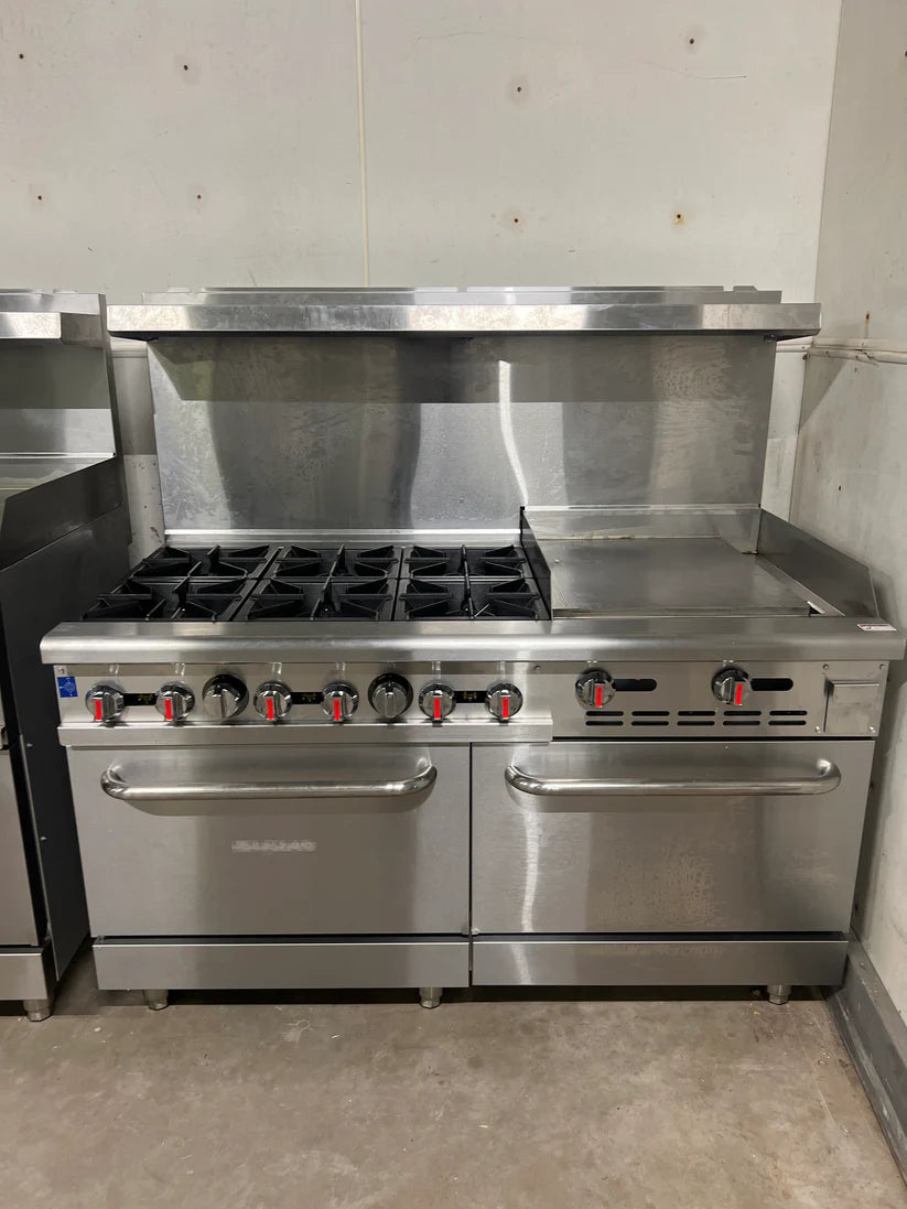 60" 6 Burner Stove with 24" Griddle & Ovens