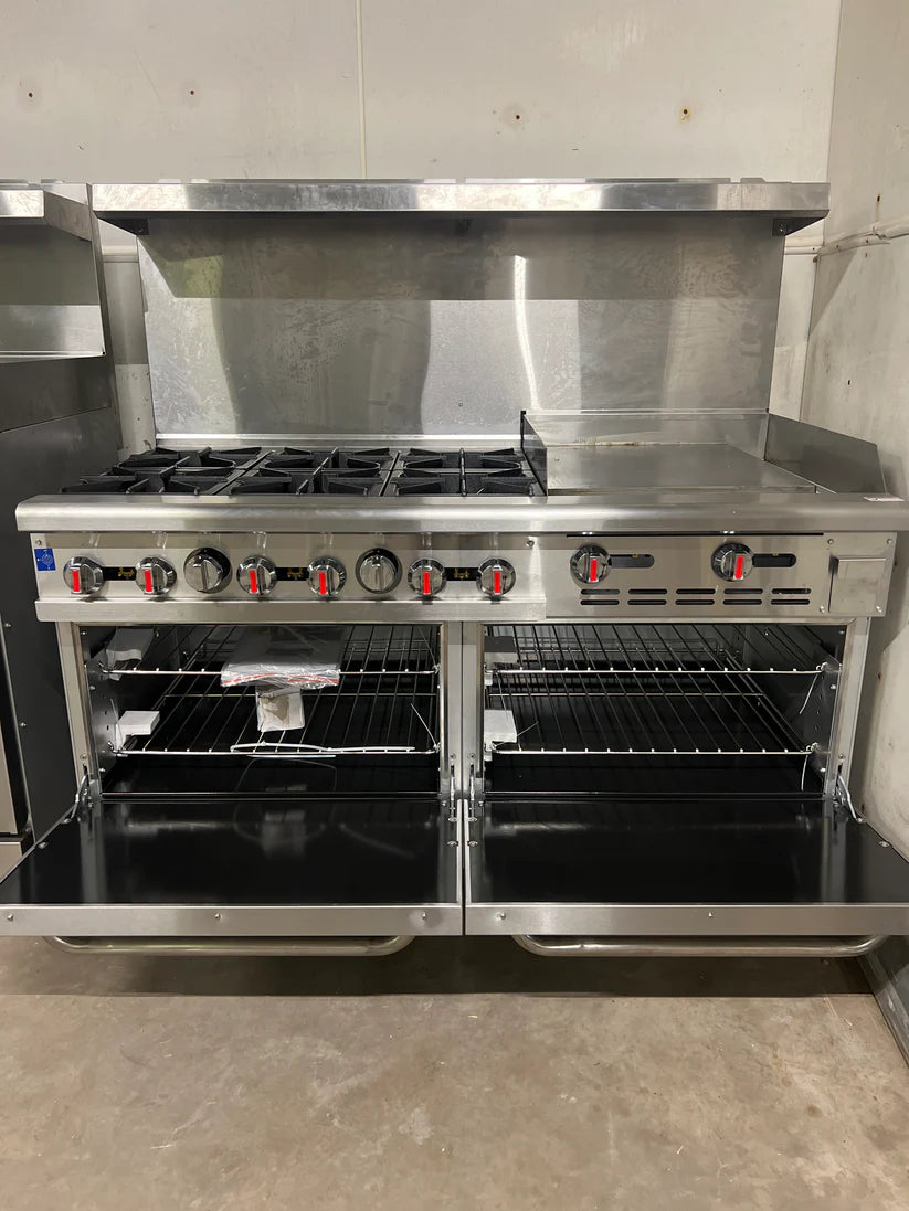 60" 6 Burner Stove with 24" Griddle & Ovens